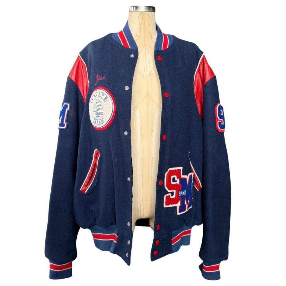 Vintage Holloway Varsity Jacket SMHS Band Drumline Wool Leather Sleeves USA XL